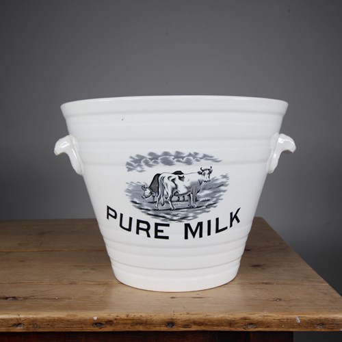 Large English Antique Ironstone Pure Milk Dairy Pail - Not Repro!