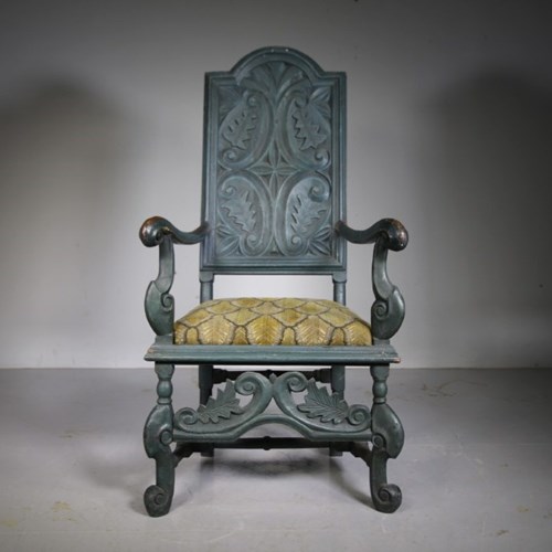 Georgian Antique Armchair In Original Blue Paint