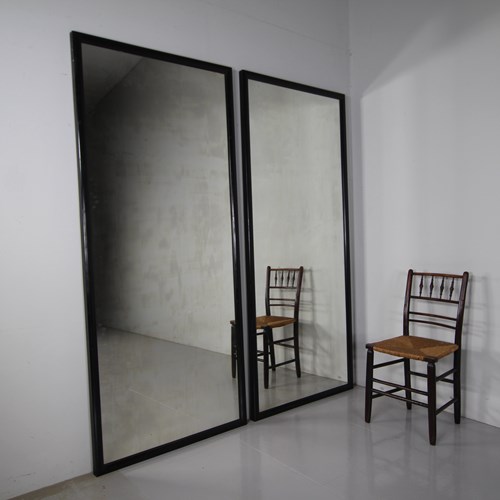 Large English Antique Ebonised Outfitters Mirror - 2 Available 