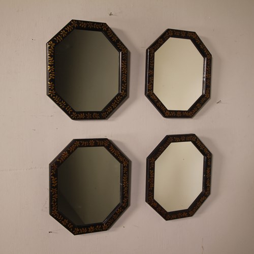Set Of Four Antique Hand Painted Octagonal Wall Mirrors