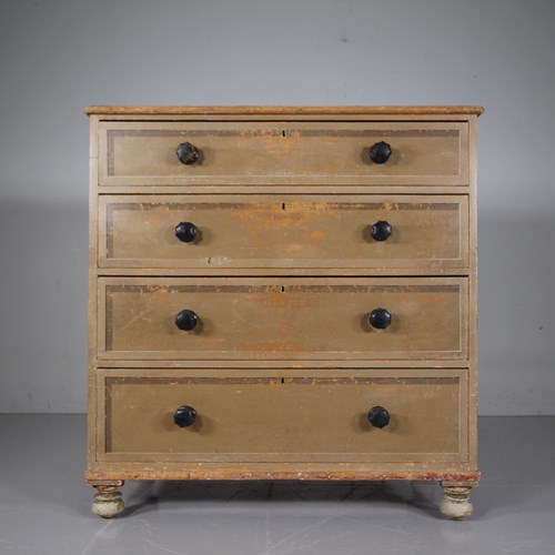 Beautiful Regency Original Painted Pine Antique Chest Of Drawers