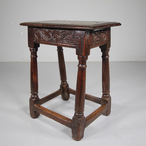 Tall English 18Th Century Antique Period Oak Joint Stool 