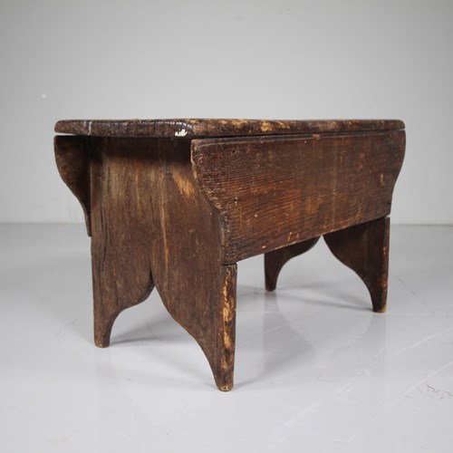 18Th Century Antique Creepie Boarded Pine Stool 