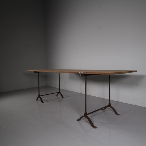 Large 19Th Century English Antique Trestle Dining Table With Single Piece Top 