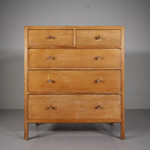 Tall Heals 1920'S Oak Chest Of Drawers  - Labelled