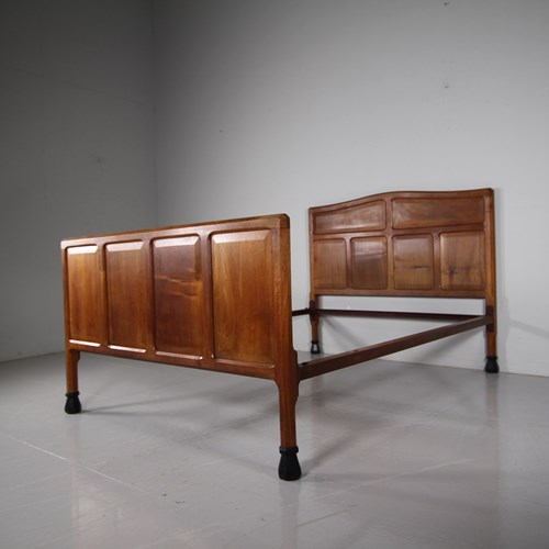 Rare Early Gordon Russell Walnut Double Bed From The 1920'S
