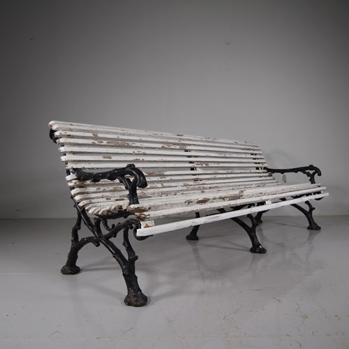 English 19Th Century Garden Rustic Pattern Cast Iron Garden Bench