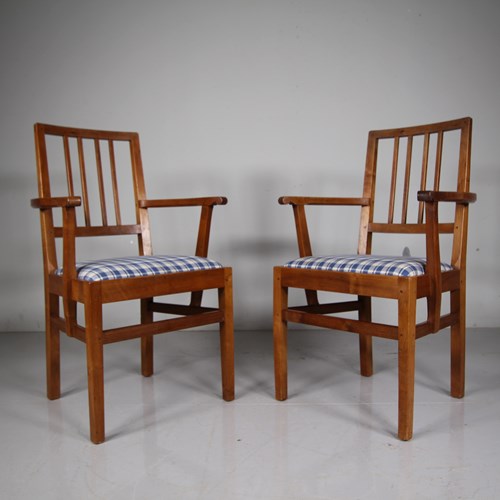 Pair Of Edward Barnsley 1930'S Oak Open Armchairs - Stamped 