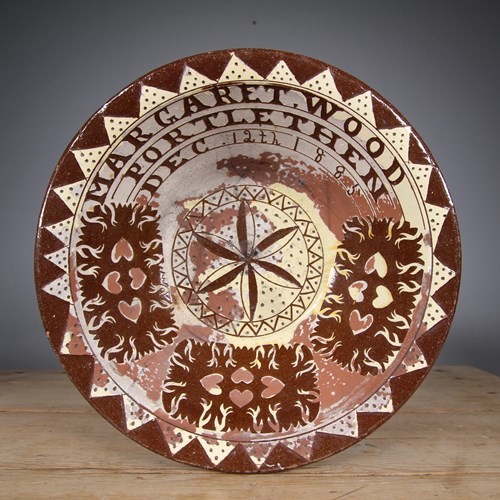 Rare Large 19Th Century Antique Slipware Seaton Pottery Bowl _ Dated