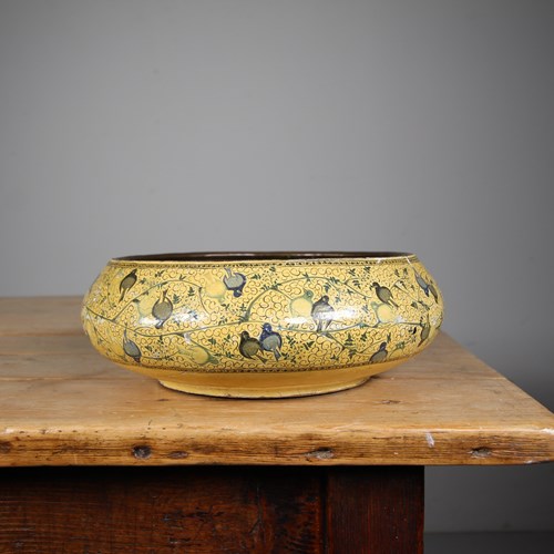 Large Antique Kashmiri Birds & Foliage Bowl 