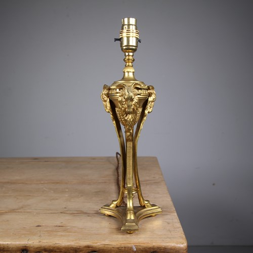 English 19Th Century Ormolu Rams Head Antique Table Lamp
