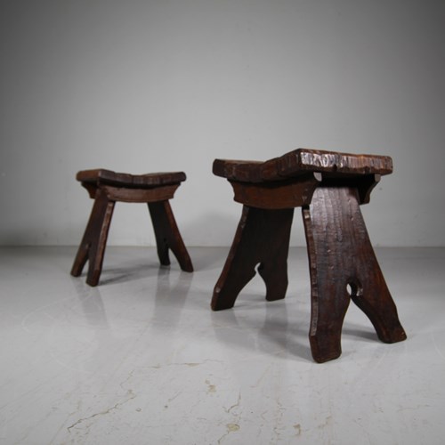 Pair Of 1950'S Jack Grimble Of Cromer Oak Stools - Both Signed 
