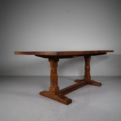 Large Mouseman Adzed Oak 1950'S Dining Table 
