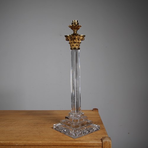 Tall English 19Th Century Antique Glass Column Osler Table Lamp 