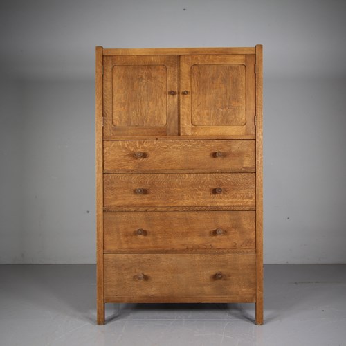 Heals Letchworth 1920'S Oak Tall Boy Cupboard - Labelled 