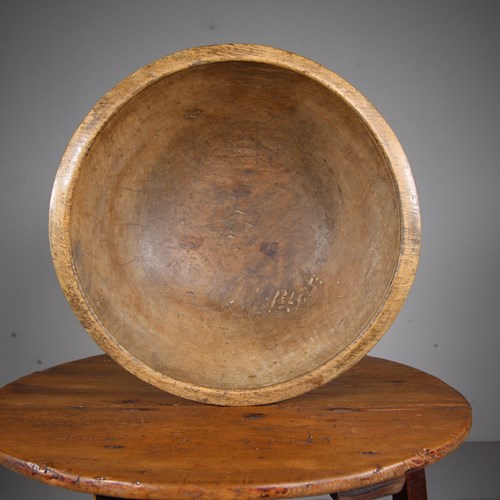 Large English 19Th Century Antique Sycamore Deep Dairy Bowl 