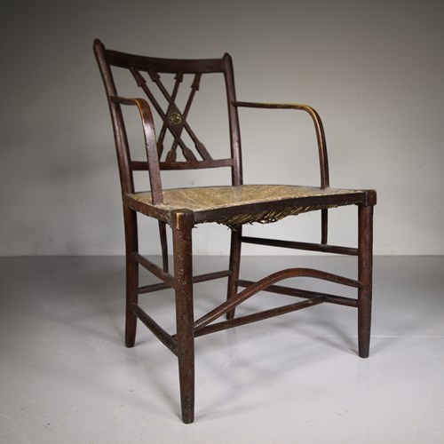 Very Rare Georgian Antique Yealmpton Armchair In Paint