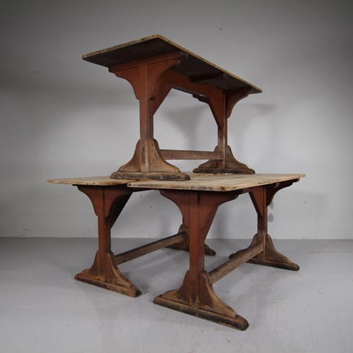 English 19Th Century Antique Tavern Dining Table In Original Paint - 4 Available