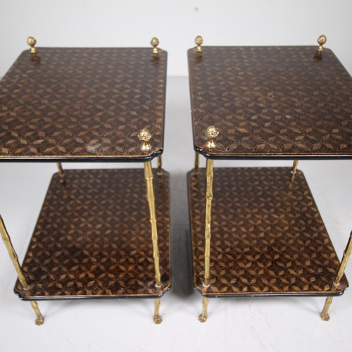 Pair 1950’S Atelier Midavaine Simulated Bamboo Etagere Side Tables 