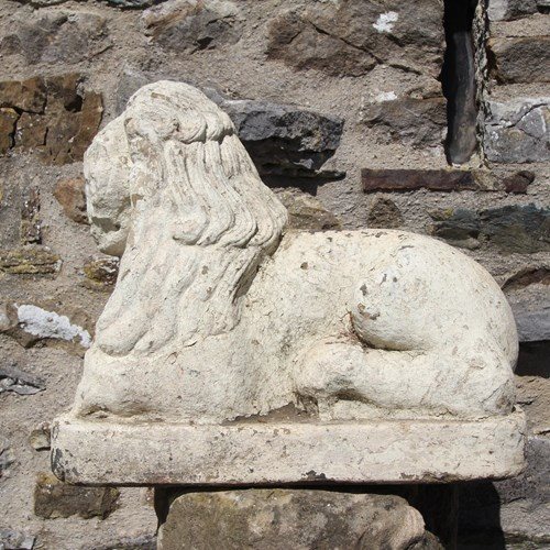 Large English 18Th Century Antique Stone Lion Sphinx