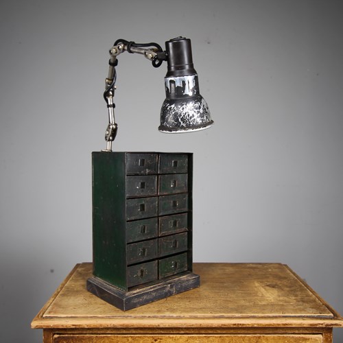 Fabulous English Antique Metal Jewellers Chest With Original Light Fitting 