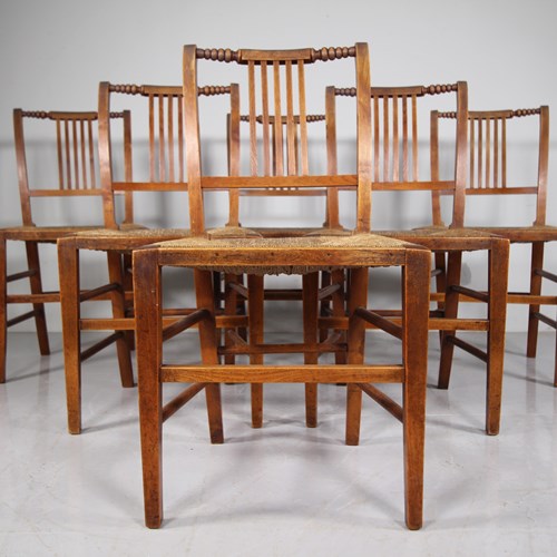 Set Of Six Early 19Th Century Antique Elm Country Dining Chairs