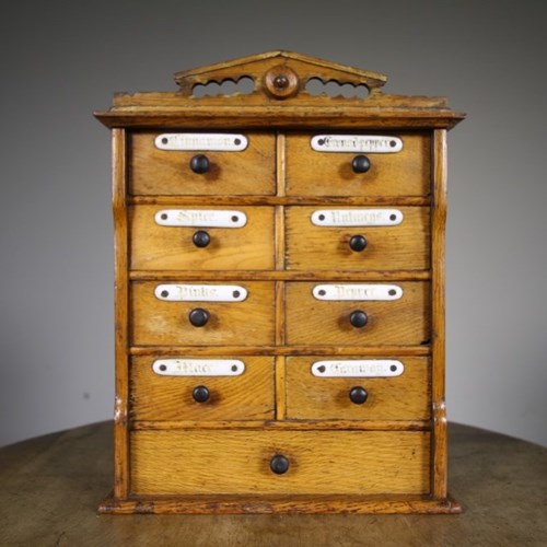 English 19Th Century Antique Oak Spice Cabinet