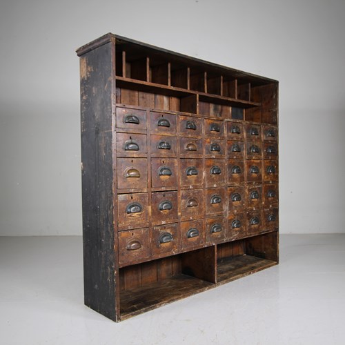 Amazing Large English 19Th Century Antique Bank Of Drawers 