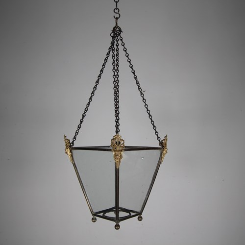 English 18Th Century Antique Bronze Lantern With Gilt Bronze Mounts