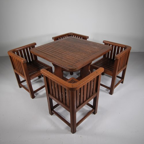 Heals 1920'S Teak Garden Set- Table & Four Chairs - Labelled 