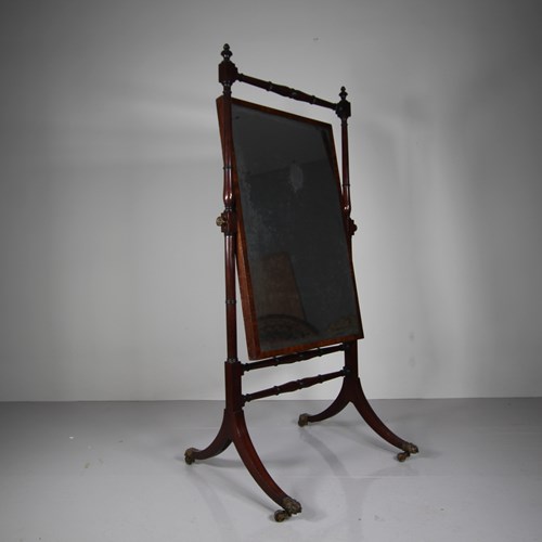 English Regency Quality Antique Mahogany Cheval Dressing Mirror 