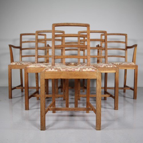 Set Of Six Heals Of London 1920'S Oak Dining Chairs 