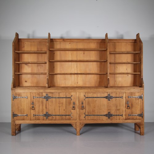 English 19Th Century Impressive Godwinesque Antique Pine Bookcase