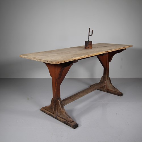 English 19Th Century Antique Tavern Dining Table In Original Paint