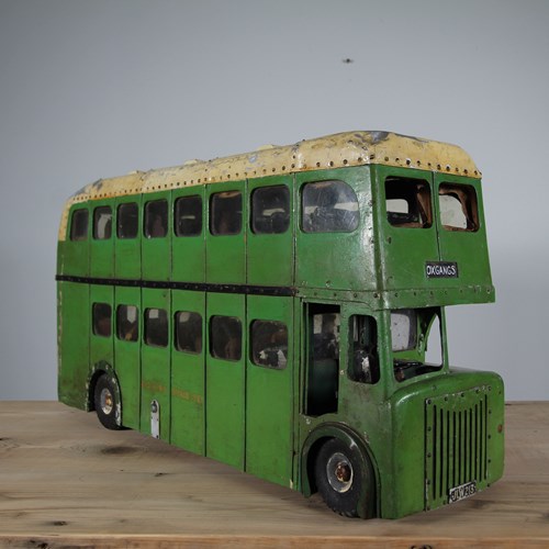 Large Scale Aluminium & Wood 1940'S Scottish Double Decker Bus In Original Paint