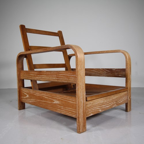 Heals 1930'S Oak Reclining Armchair 