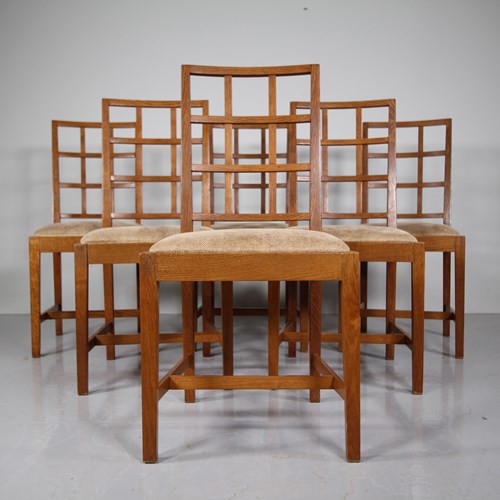 Set Of Six Edward Barnsley Design 1930'S Oak Dining Chairs 