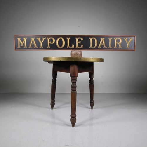 English Antique Maypole Dairy Carved & Gilt Sign 