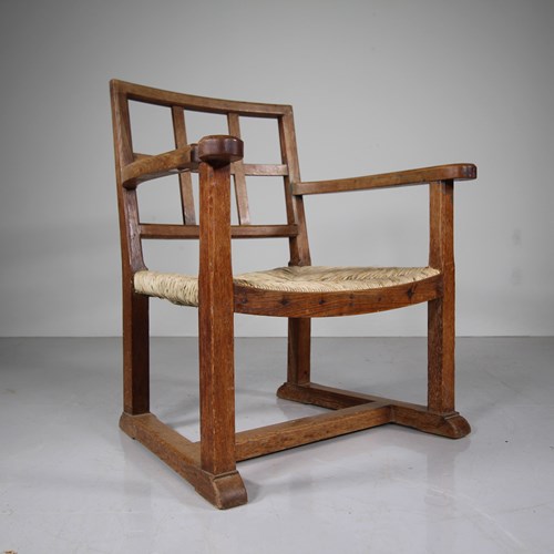 Antique Oak Fireside Chair By Heals Of London