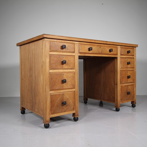 Heals Quality Antique Kneehole Writing Desk - Labelled 