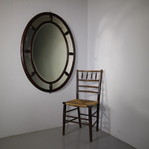 Large English 19Th Century Antique Oval Mahogany Mirror 