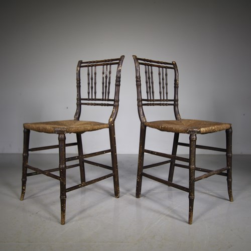 Pair Of Regency Original Panted Pine Antique Chairs