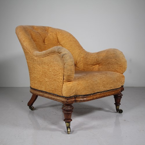 Stamped Gillow Antique Deep Seated Antique Upholstered Armchair