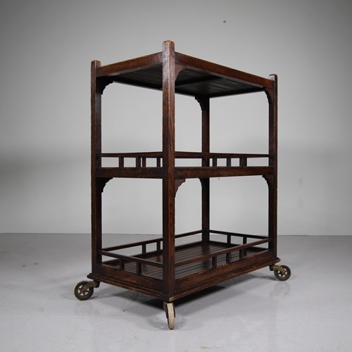 Heals Of London Edwardian Antique Oak Trolley