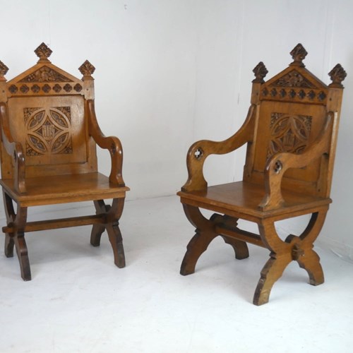 Pair Of Gothic Armchairs