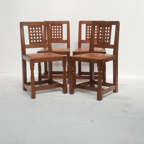 Set Of Four Mouseman Oak Chairs