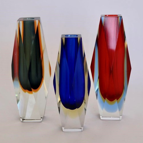 Set Of 3 Murano Sommerso Vases