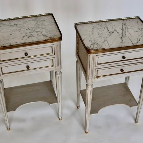 Pair Of Painted Bedside Tables With Marble Tops