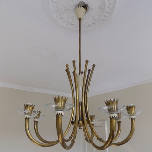 Brass And Glass Mid-Century Chandelier