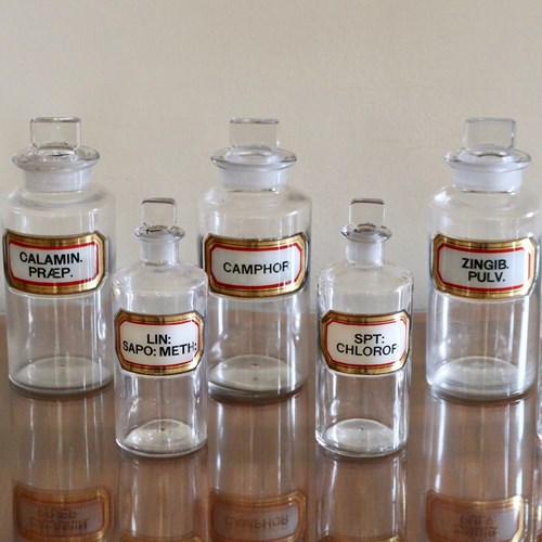Set Of 7 Apothecary / Pharmacy Bottles